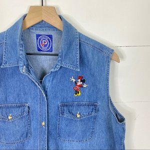 Public Parking Vintage Denim Minnie Mouse Disney Button Down Denim Vest